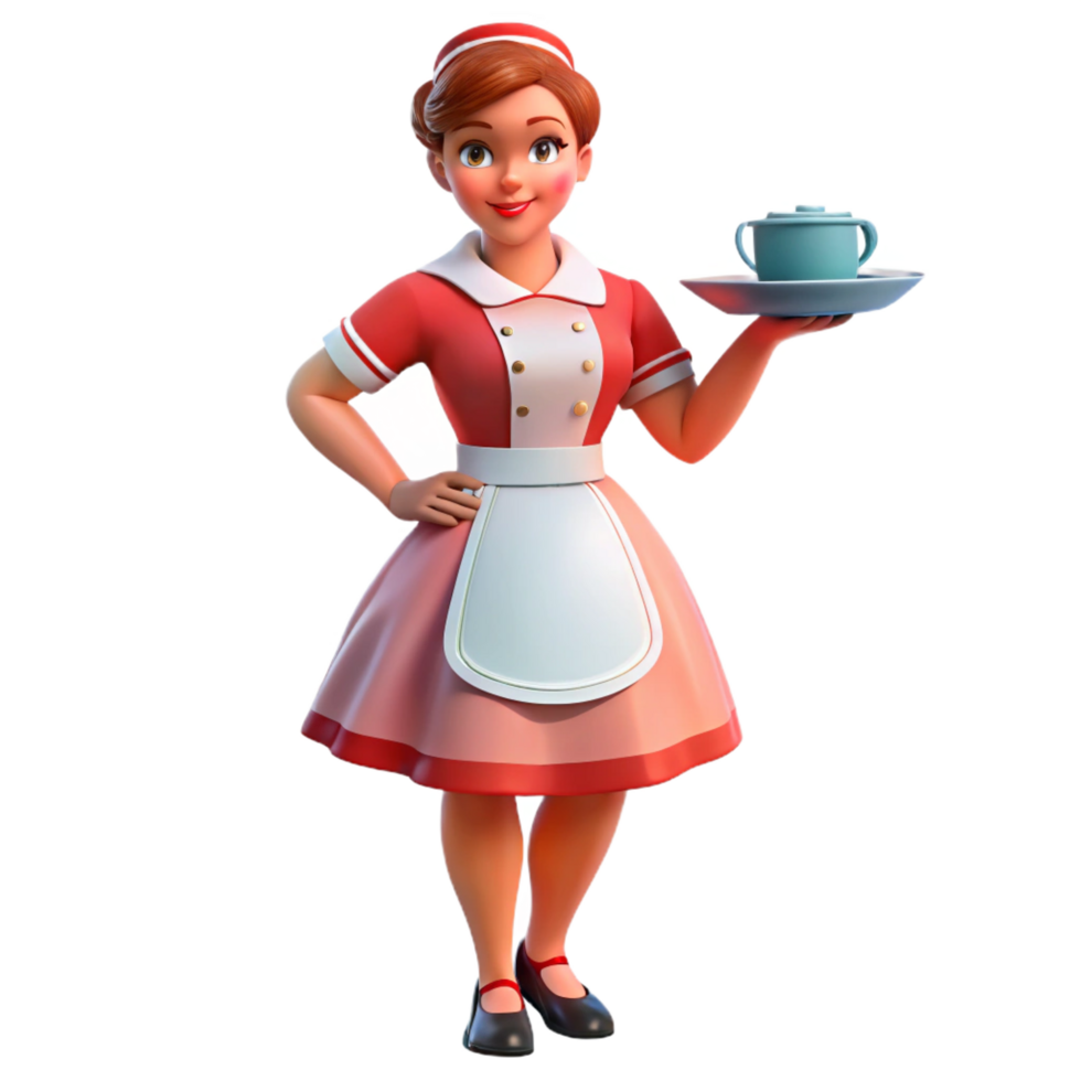 vibrant artistic Retro Diner Waitress 3D Illustration genuine png