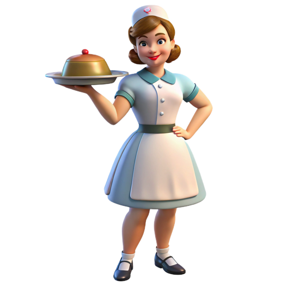 beautiful artistic Smiling Waitress 3D Render 4K png