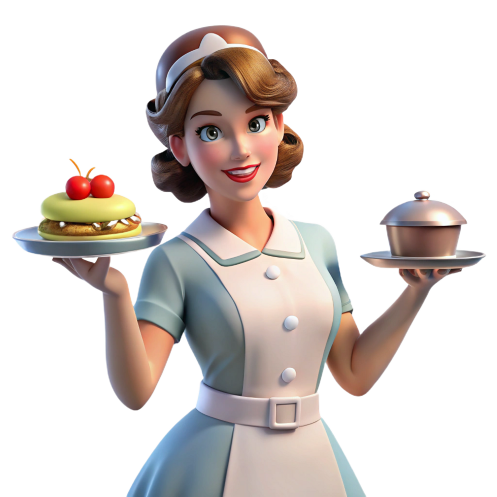 elegant rustic Retro Diner Waitress 3D Render high quality png