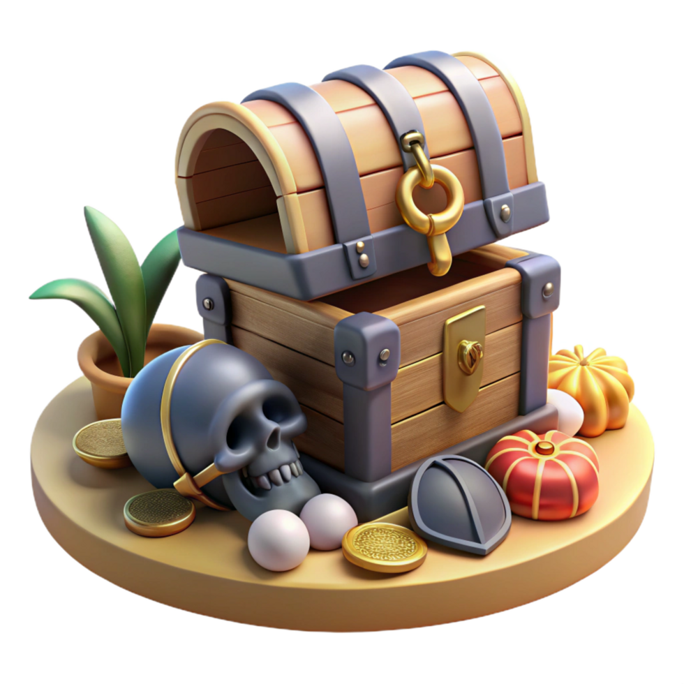 beautiful contemporary 3D Render Treasure Chest Illustration authentic png