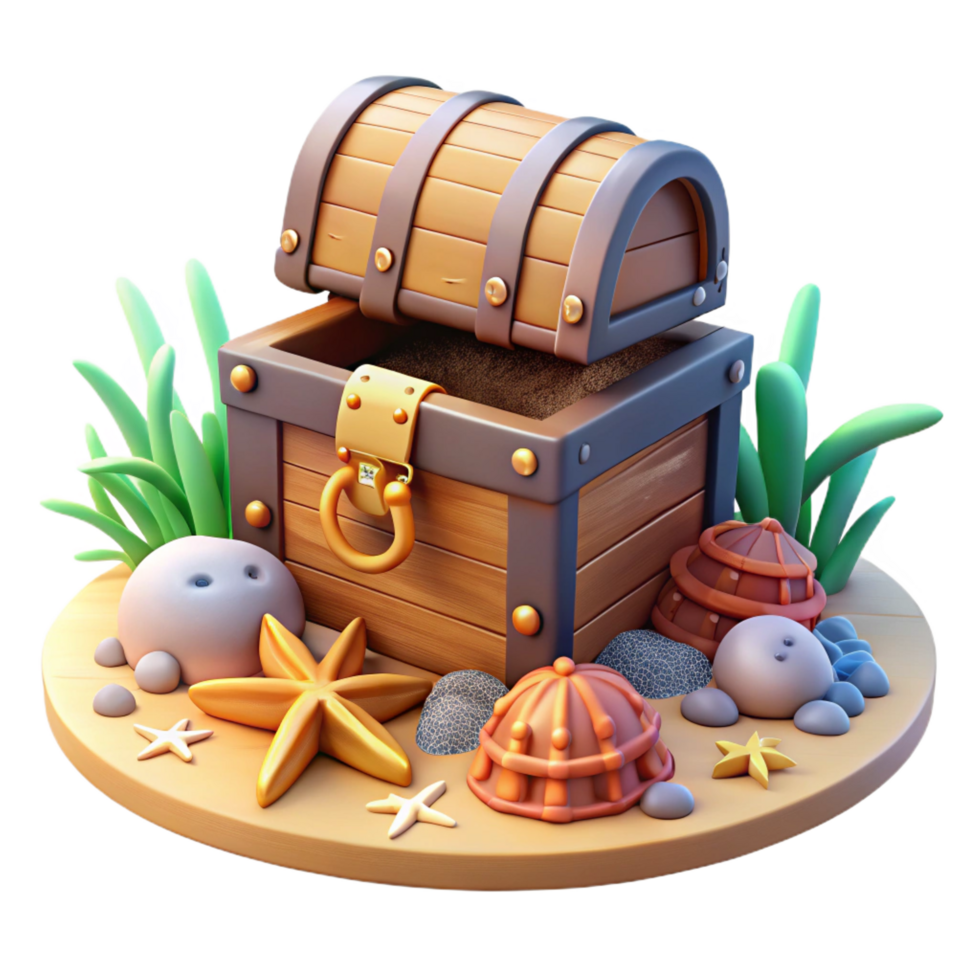 3D Render of Treasure Chest on Beach png