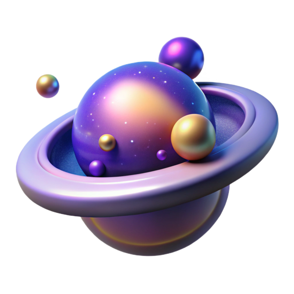 Cosmic 3D Render Galaxy Planet with Rings png