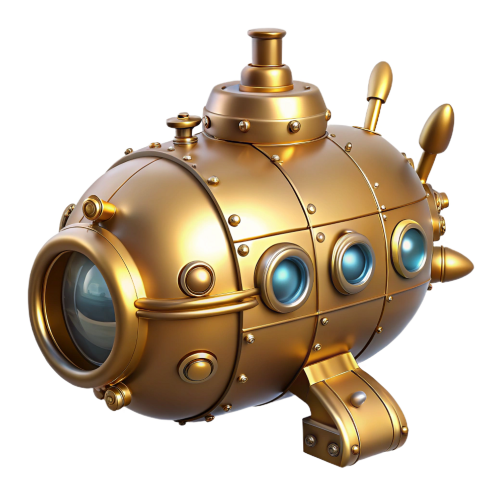 serene minimalist Golden Submarine 3D Render detailed png
