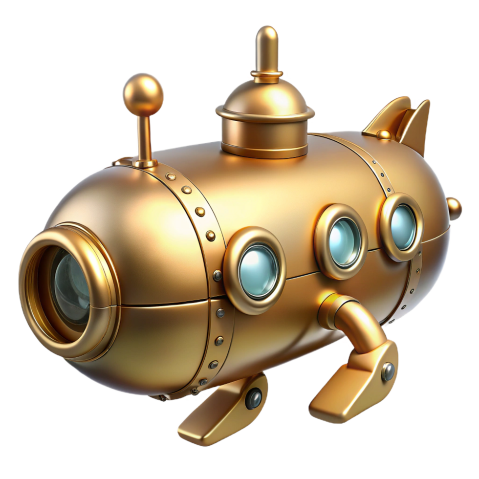 wonderful abstract Golden Submarine 3D Render professional png
