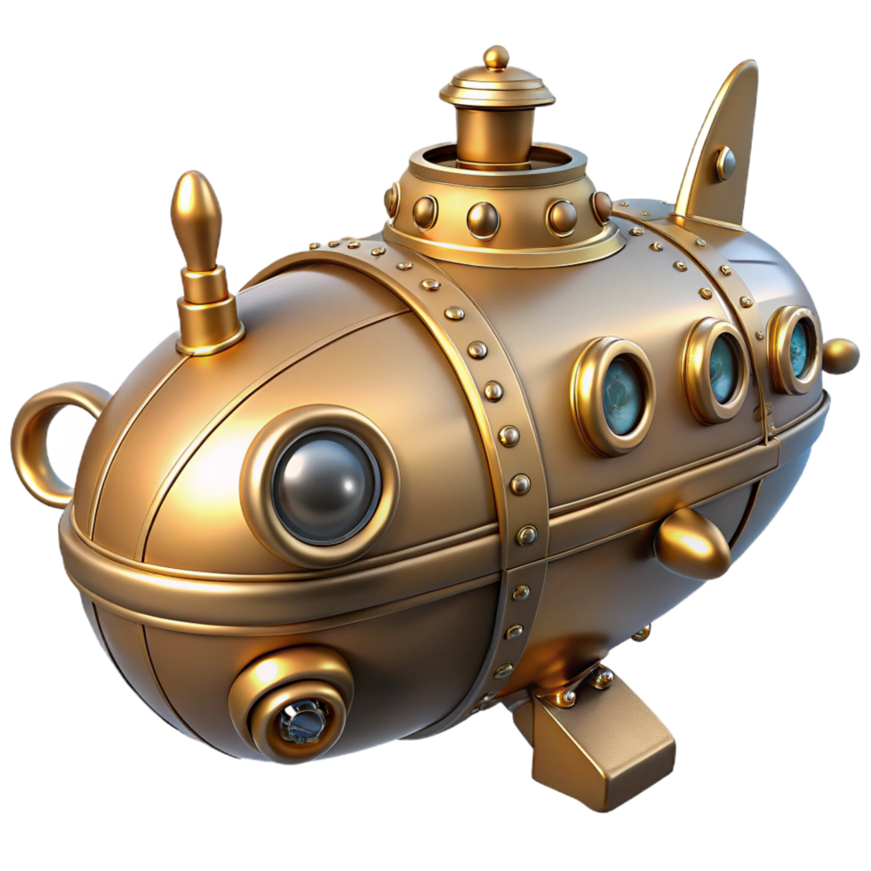 wonderful artistic Golden Submarine 3D Render 4K png