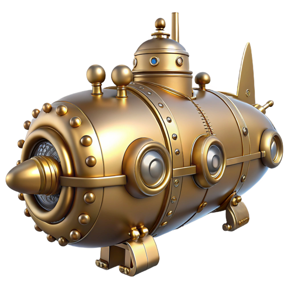 beautiful abstract Golden Steampunk Submarine 3D Render original png
