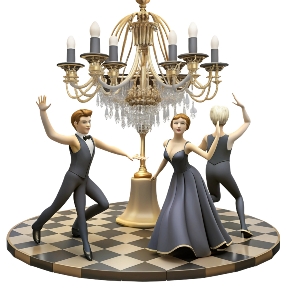 wonderful artistic Elegant 3D Render Dancing Couple Crystal Chandelier high resolution png