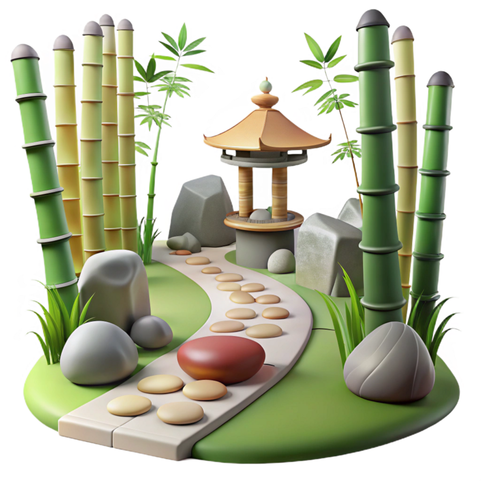 3D Zen Garden Illustration Tranquil Bamboo Path png