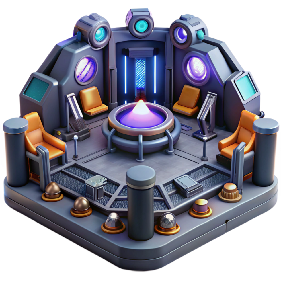 dramatic modern Sci Fi Control Room 3D Illustration detailed png