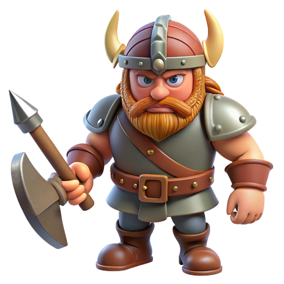 extraordinary rustic Cartoon Viking Warrior 3D Render original png