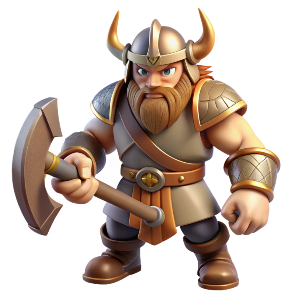 vibrant contemporary Cartoon Viking Warrior 3D Render authentic png