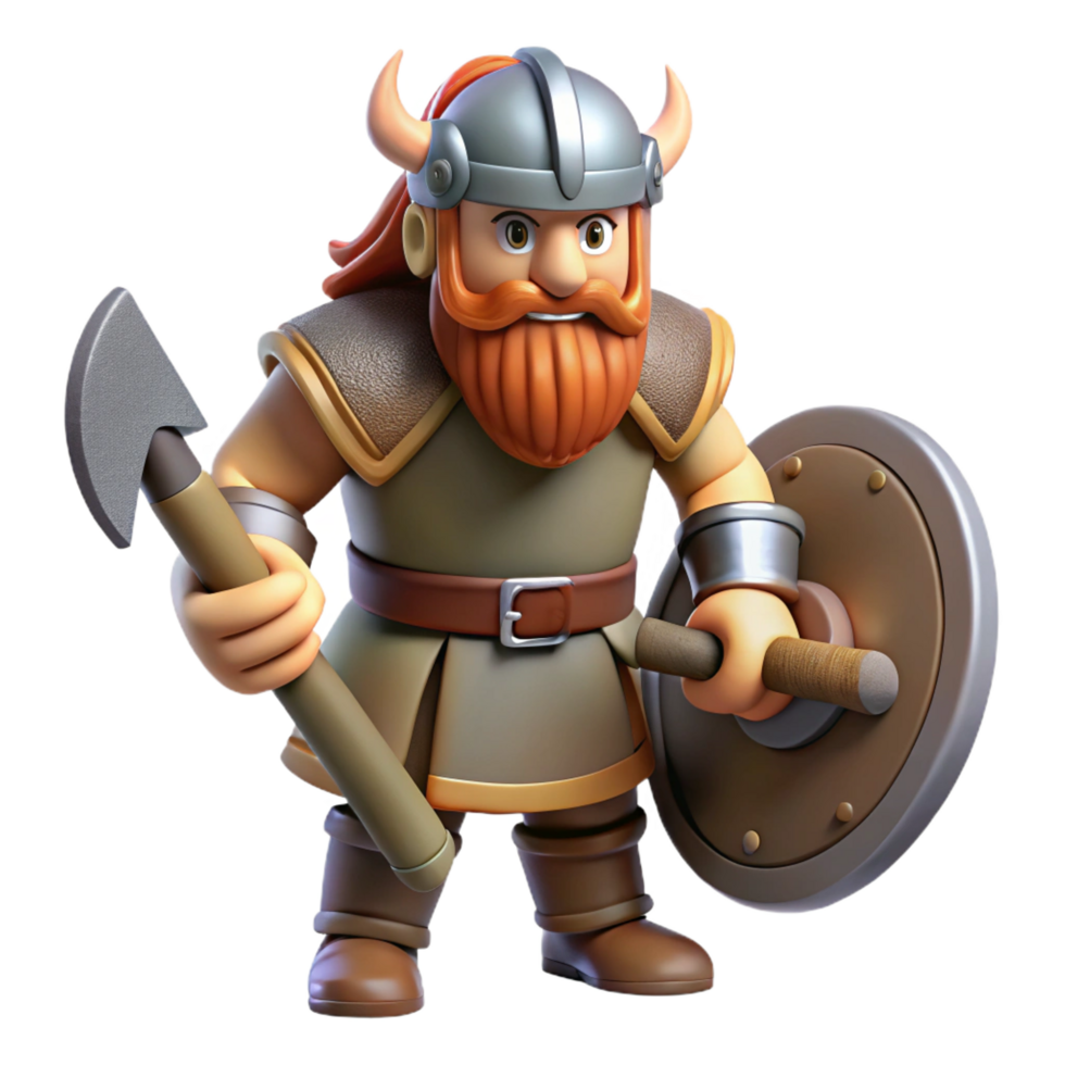 extraordinary rustic Cartoon Viking Warrior 3D Render authentic png