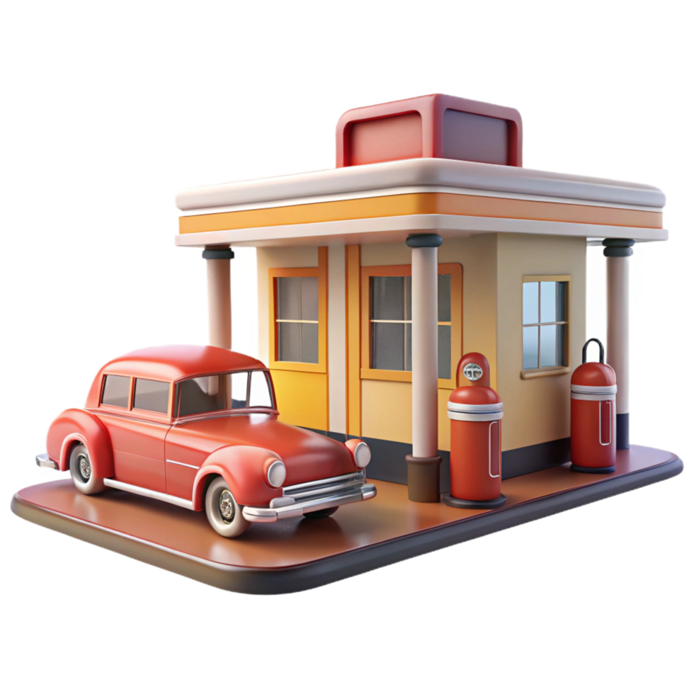 wonderful minimalist Retro Gas Station 3D Render high quality png