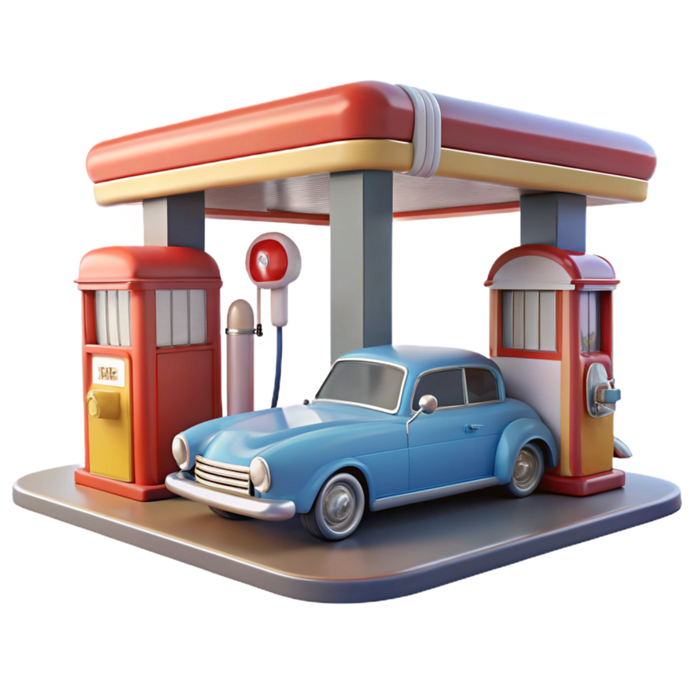 serene artistic Retro Gas Station 3D Illustration premium png