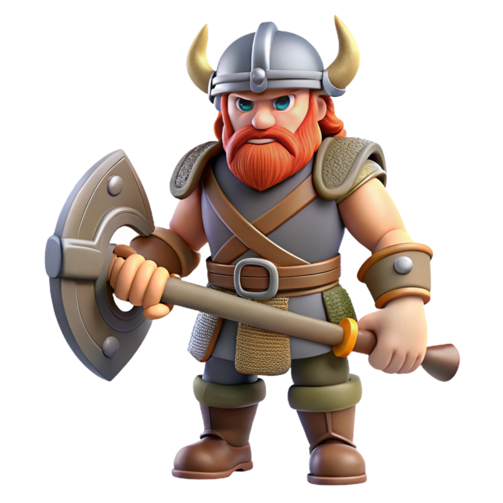magnificent minimalist Cartoon Viking Warrior 3D Render genuine png