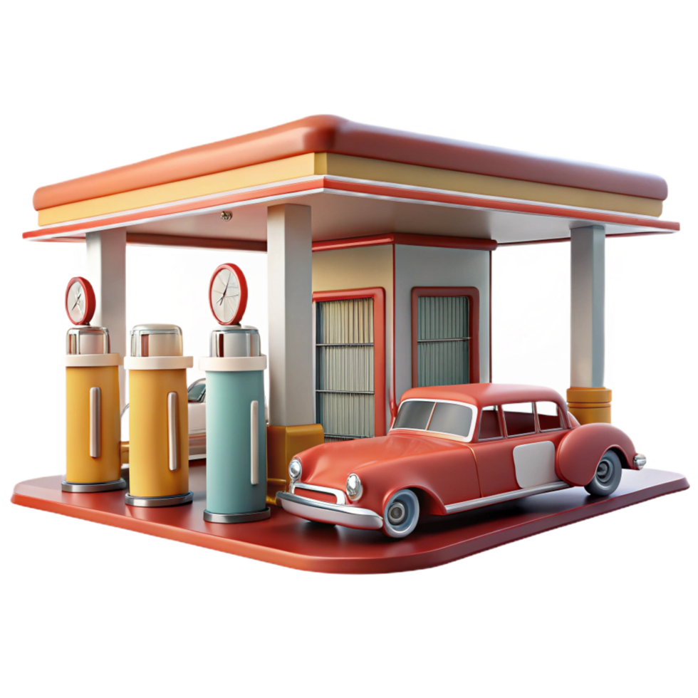 impressive modern Retro Gas Station 3D Illustration original png