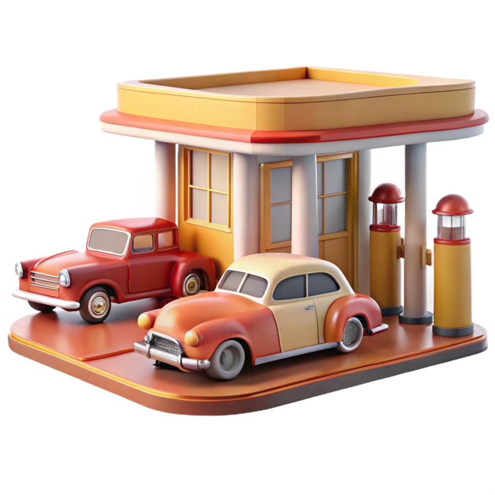 wonderful modern Retro Gas Station 3D Illustration genuine png