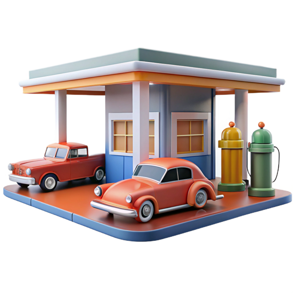 beautiful rustic Retro Gas Station 3D Render authentic png
