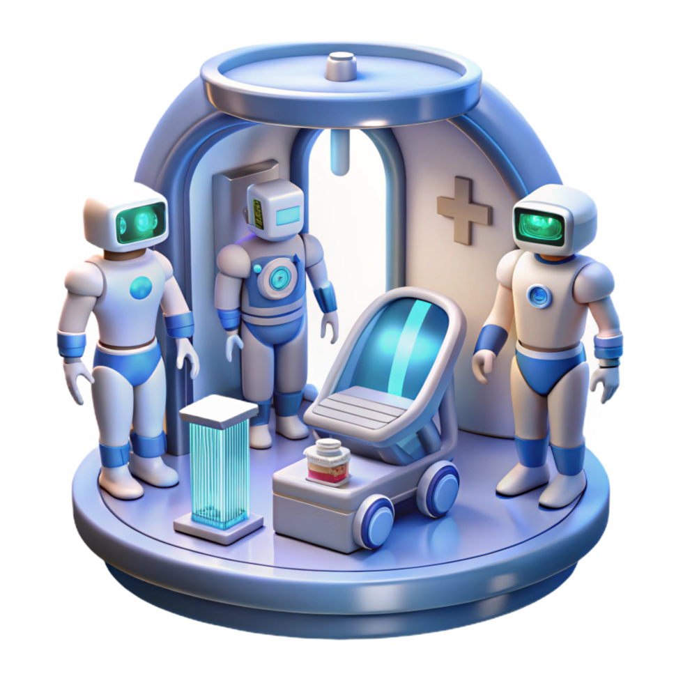 vibrant rustic 3D Render Futuristic Robot Nursery exclusive png