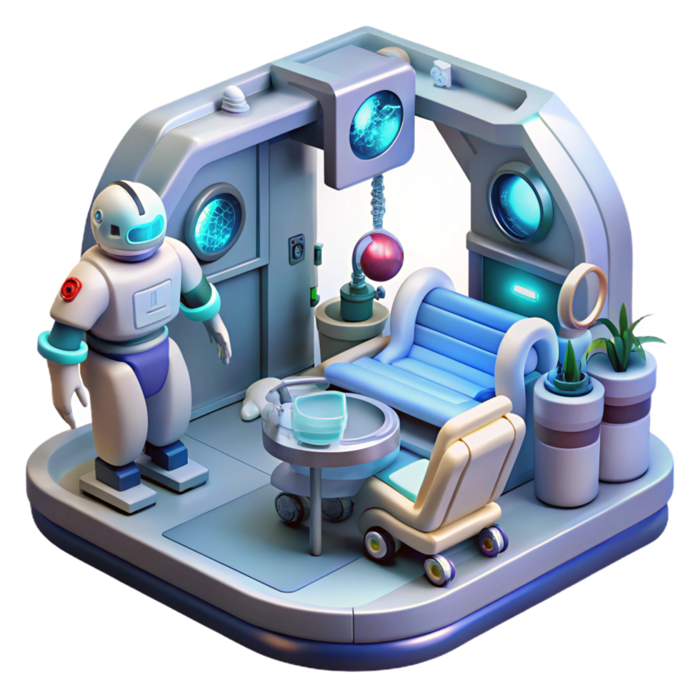 extraordinary contemporary Futuristic Robot in Spacecraft Room 3D Illustration 4K png