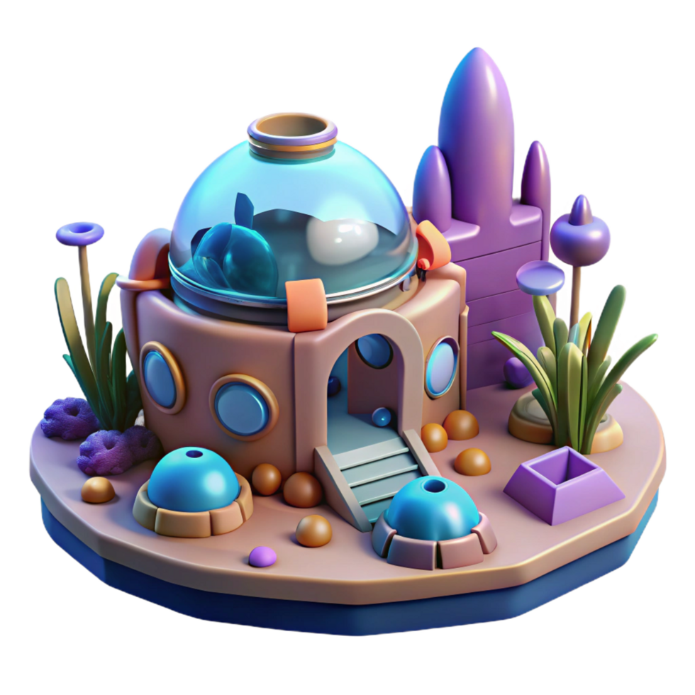 vibrant rustic 3D Render of Futuristic Biodome high quality png
