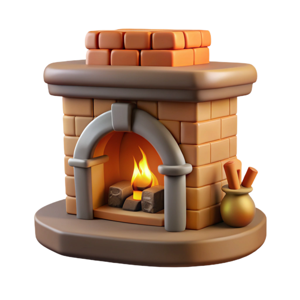 serene modern Cozy 3D Fireplace Illustration high resolution png