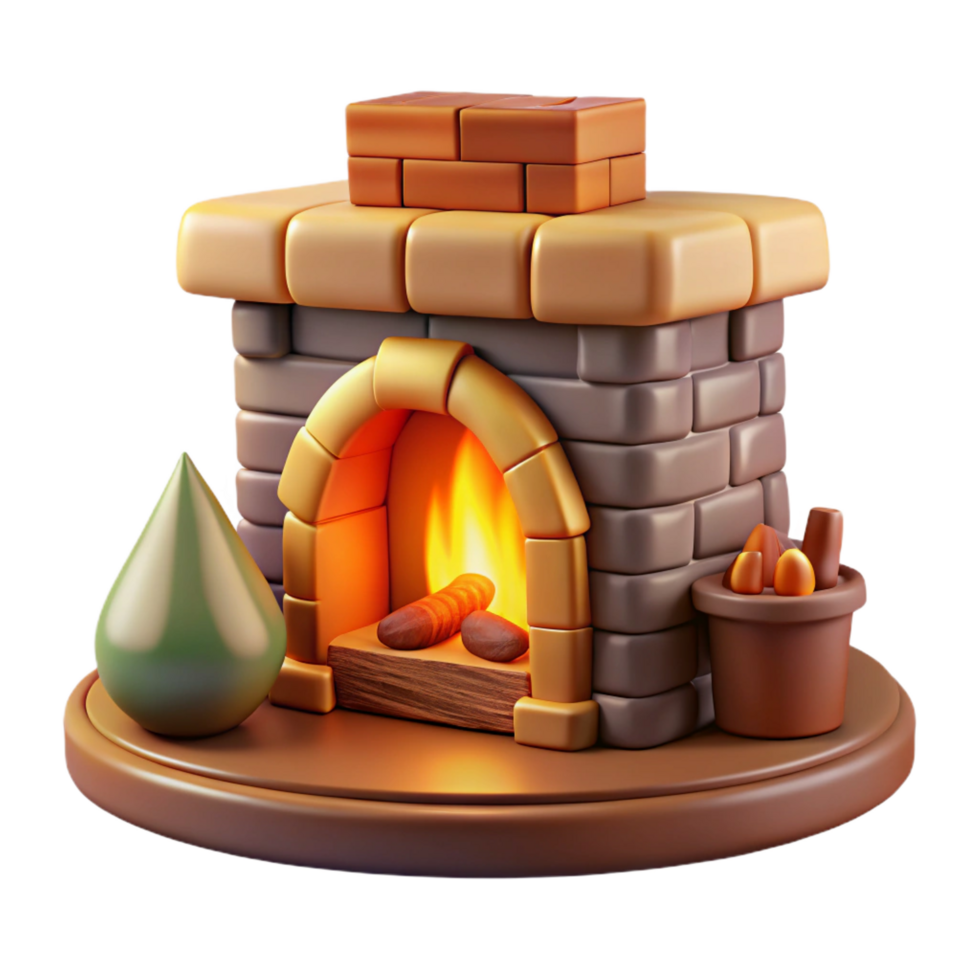 dramatic rustic Cozy 3D Fireplace Illustration high resolution png