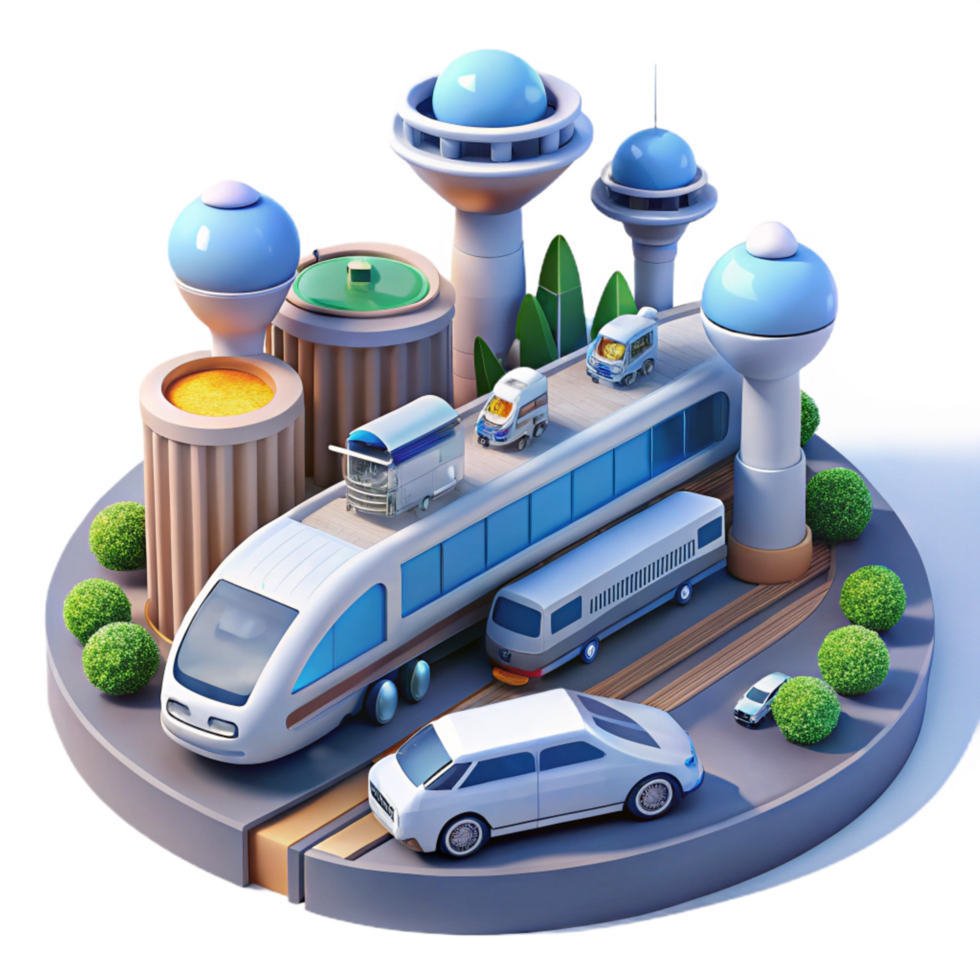 beautiful minimalist 3D City Transport Illustration high quality png