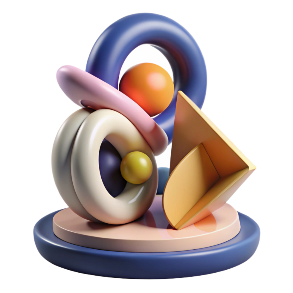 serene contemporary Abstract 3D Render of Colorful Geometric Shapes original png