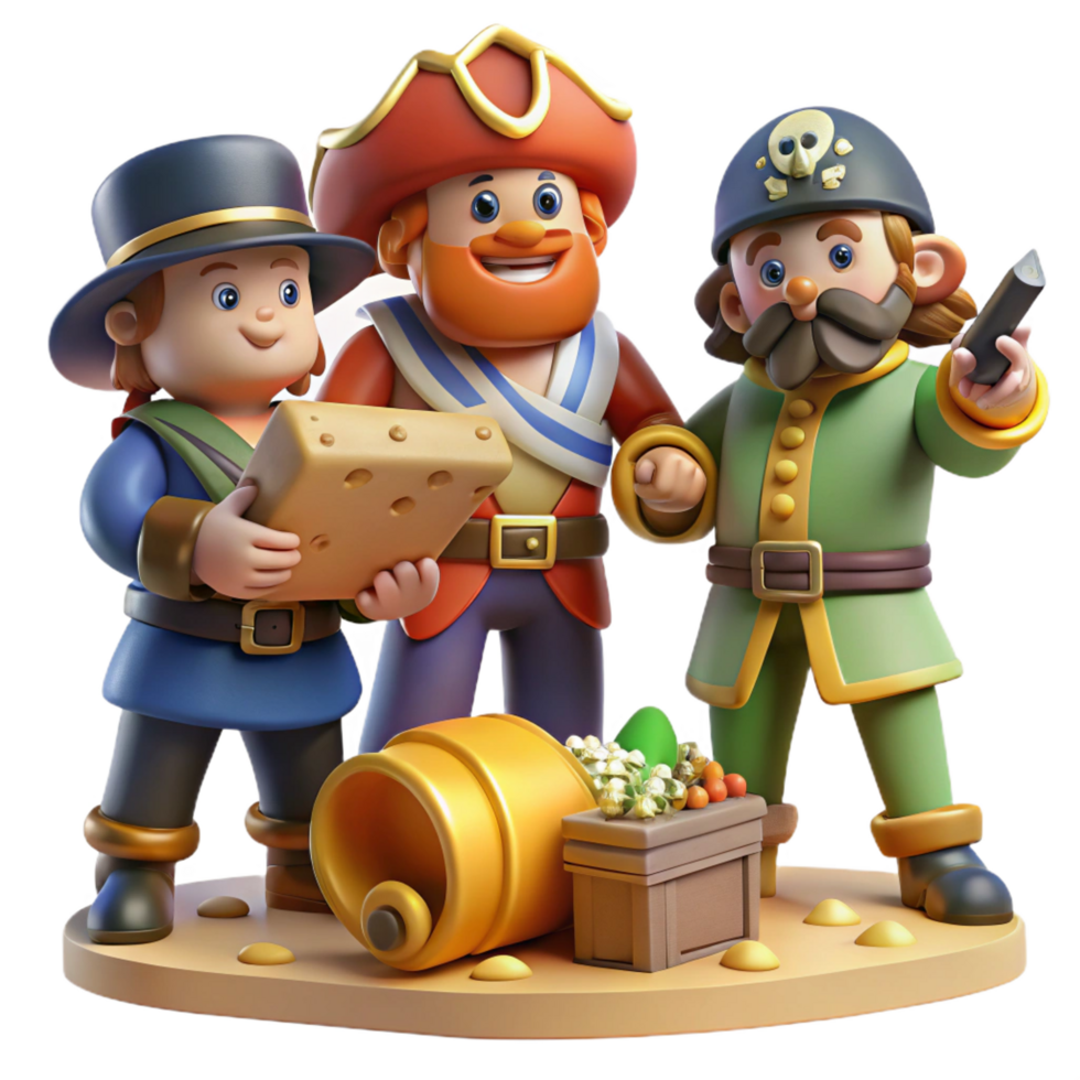 serene classic 3D Cartoon Pirates and Treasure Illustration high quality png