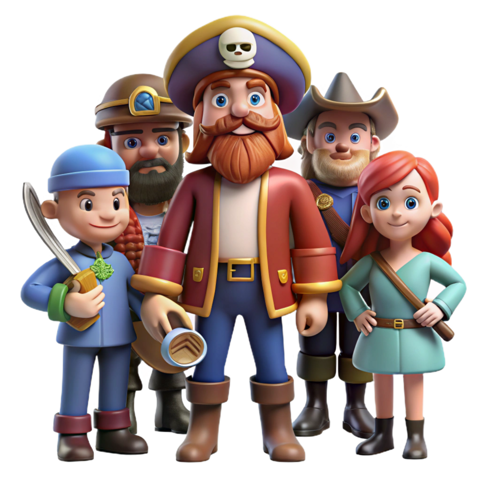 extraordinary rustic Cartoon Pirate Crew 3D Illustration high quality png