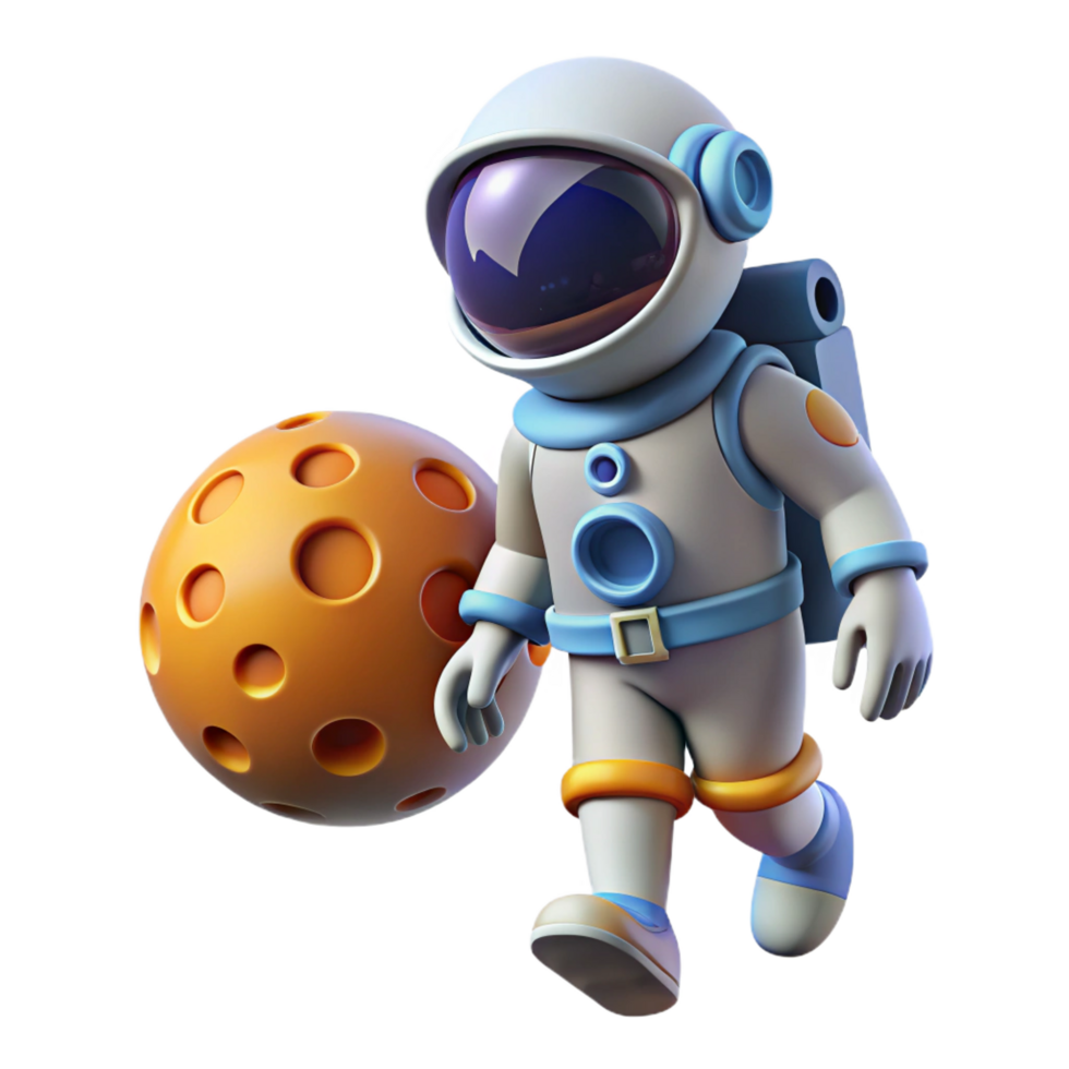 magnificent artistic 3D Cartoon Astronaut Walking with Moon premium png
