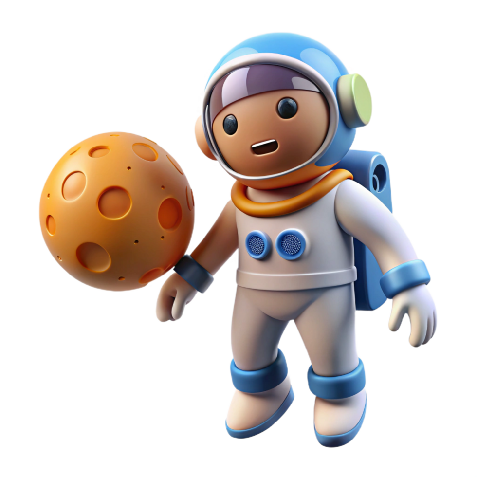 elegant abstract 3D Cartoon Astronaut Playing with Moon high quality png