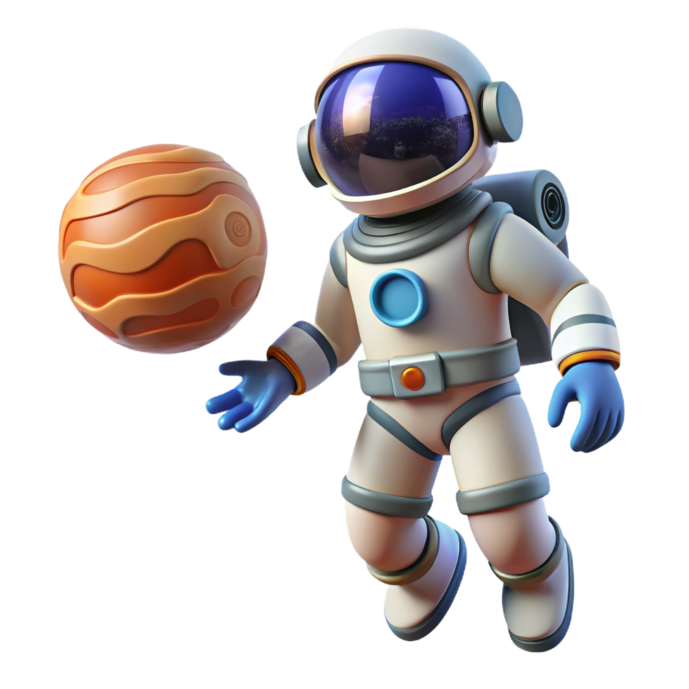 serene creative 3D Cartoon Astronaut Playing with Planet high quality png