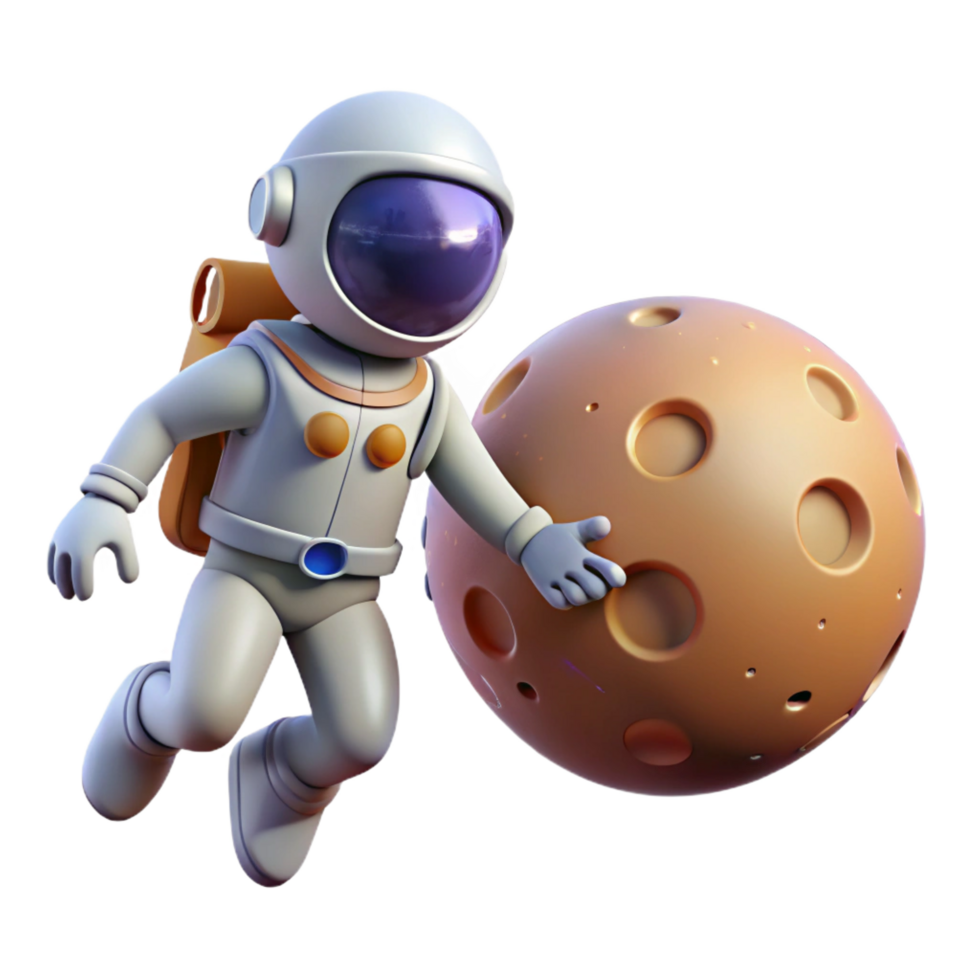 serene modern 3D Cartoon Astronaut and Moon Illustration high quality png