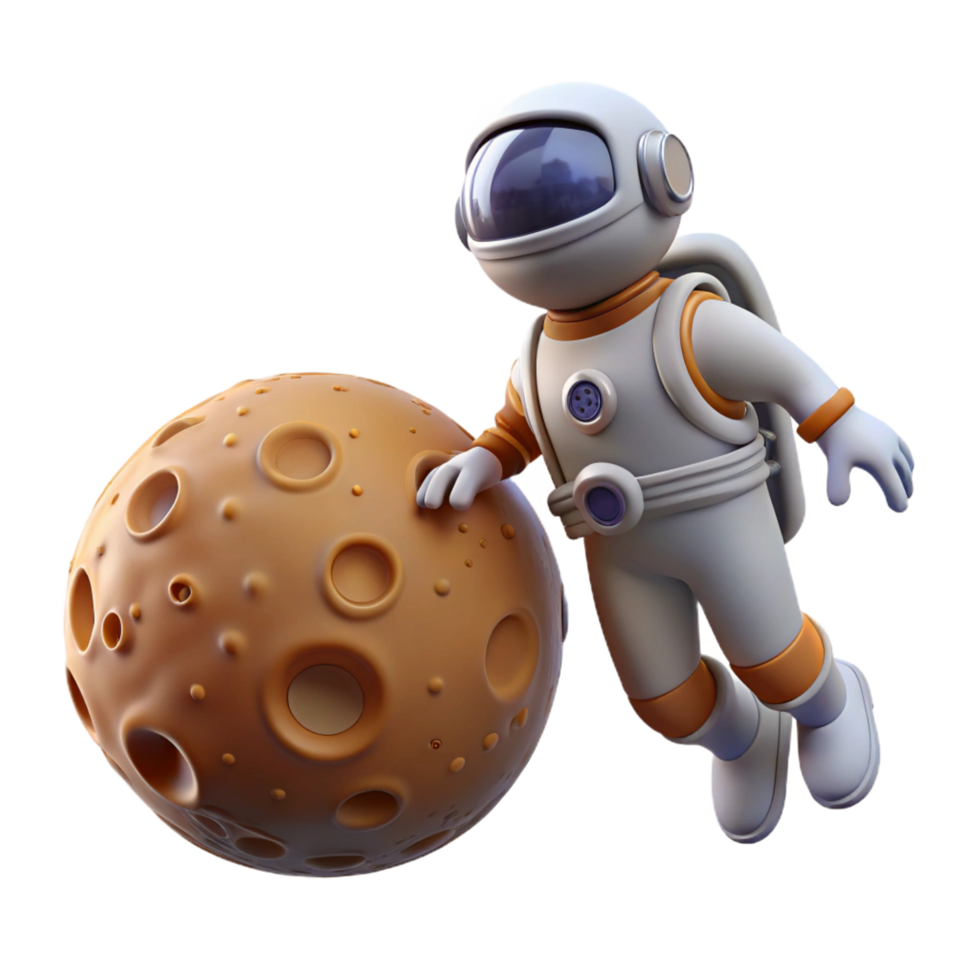 serene abstract Cartoon Astronaut and Moon 3D Render high resolution png