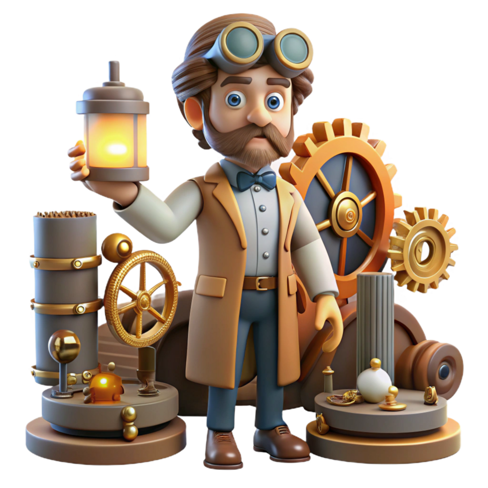 magnificent rustic 3D Illustration Steampunk Inventor genuine png
