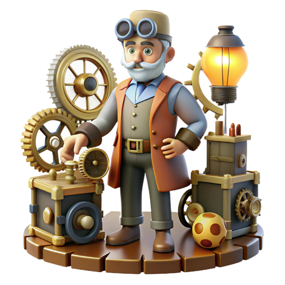 beautiful abstract Steampunk Inventor 3D Illustration high quality png