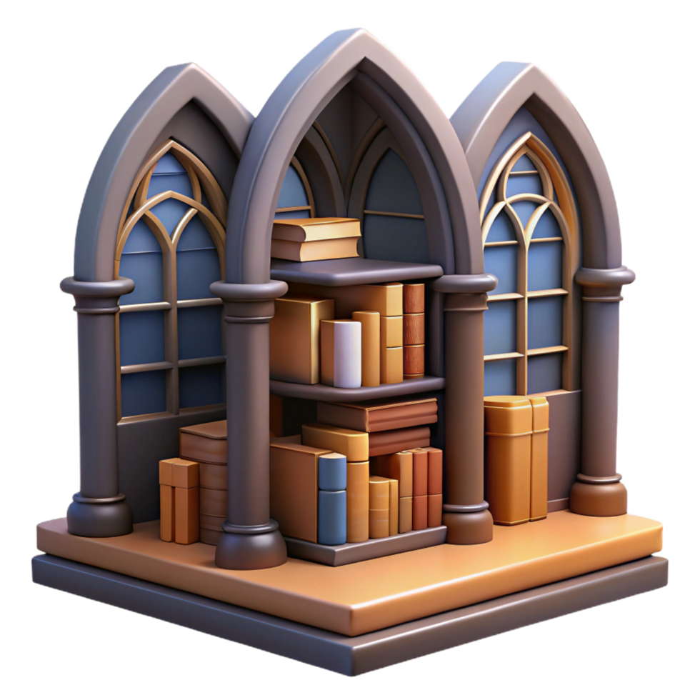 extraordinary vintage Gothic Bookcase 3D Illustration professional png