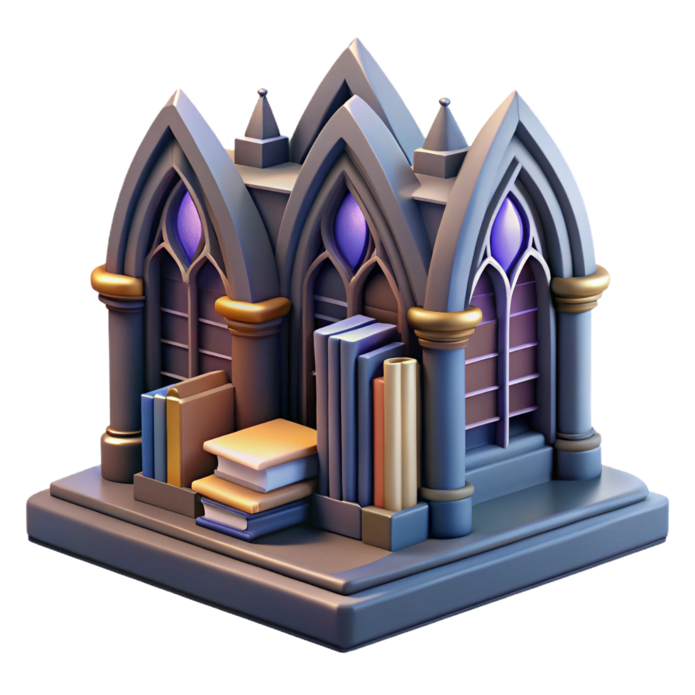 stunning artistic Gothic Library 3D Model authentic png