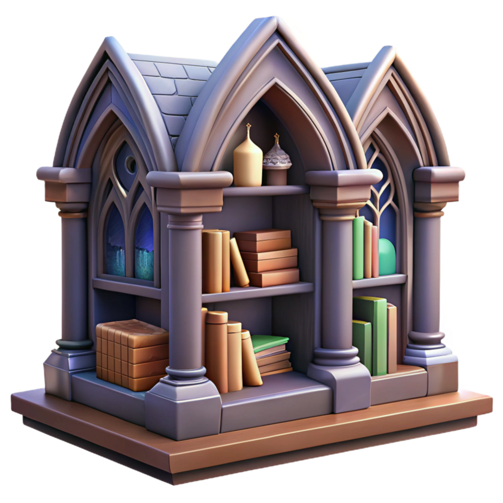 serene vintage Gothic Bookshelf 3D Model genuine png