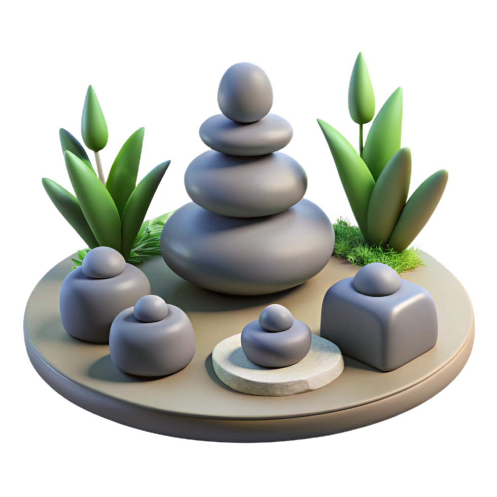 impressive classic Serene 3D Render of Balanced Stones and Plants original png