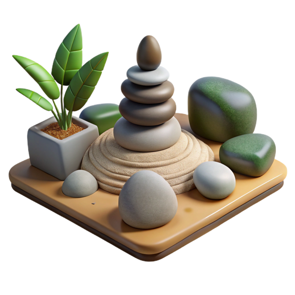 elegant artistic Zen Garden 3D Illustration high resolution png