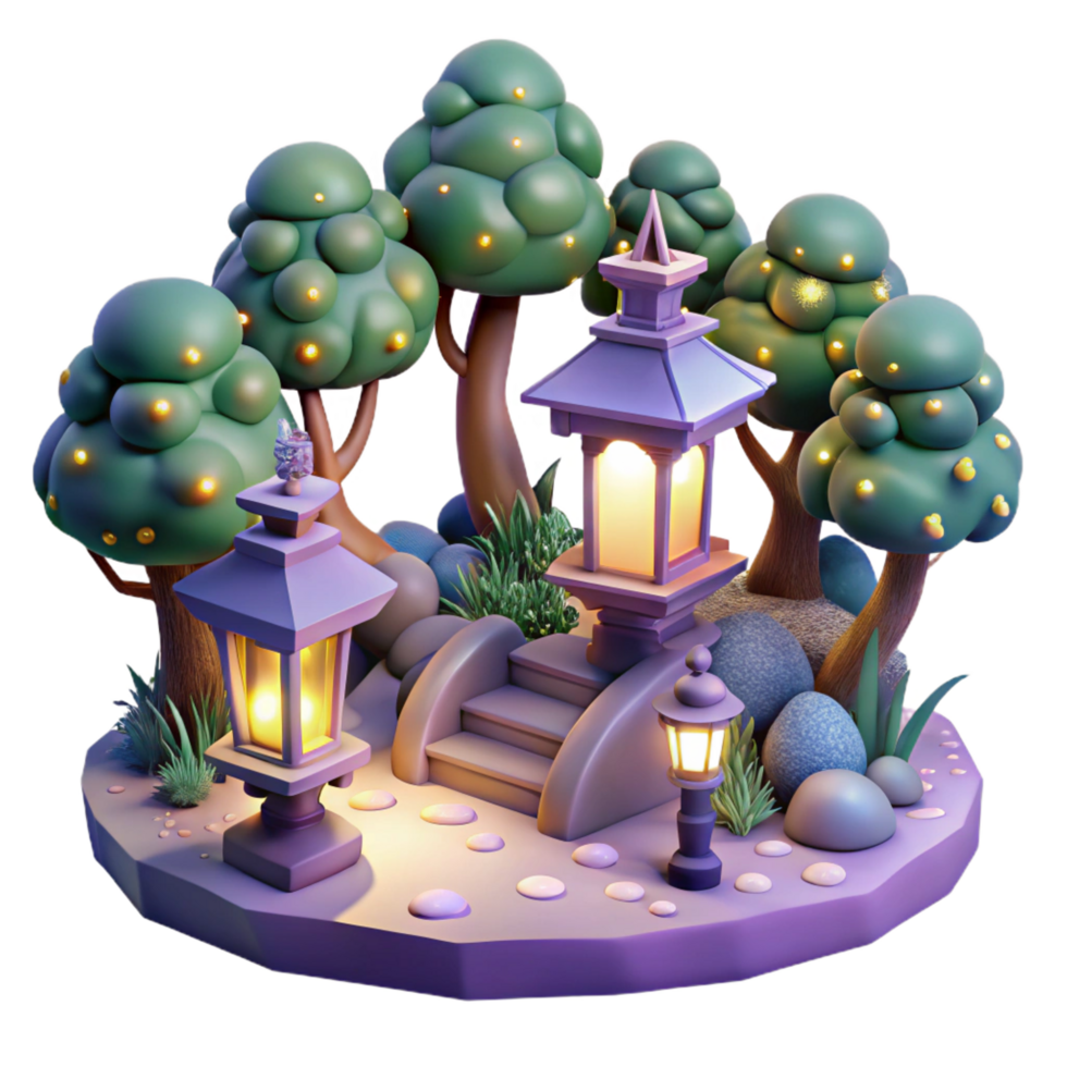 Enchanted 3D Garden Night Scene Illustration png