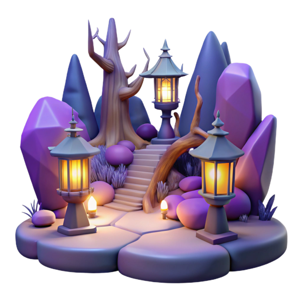 magnificent classic Enchanted 3D Landscape with Lanterns premium png