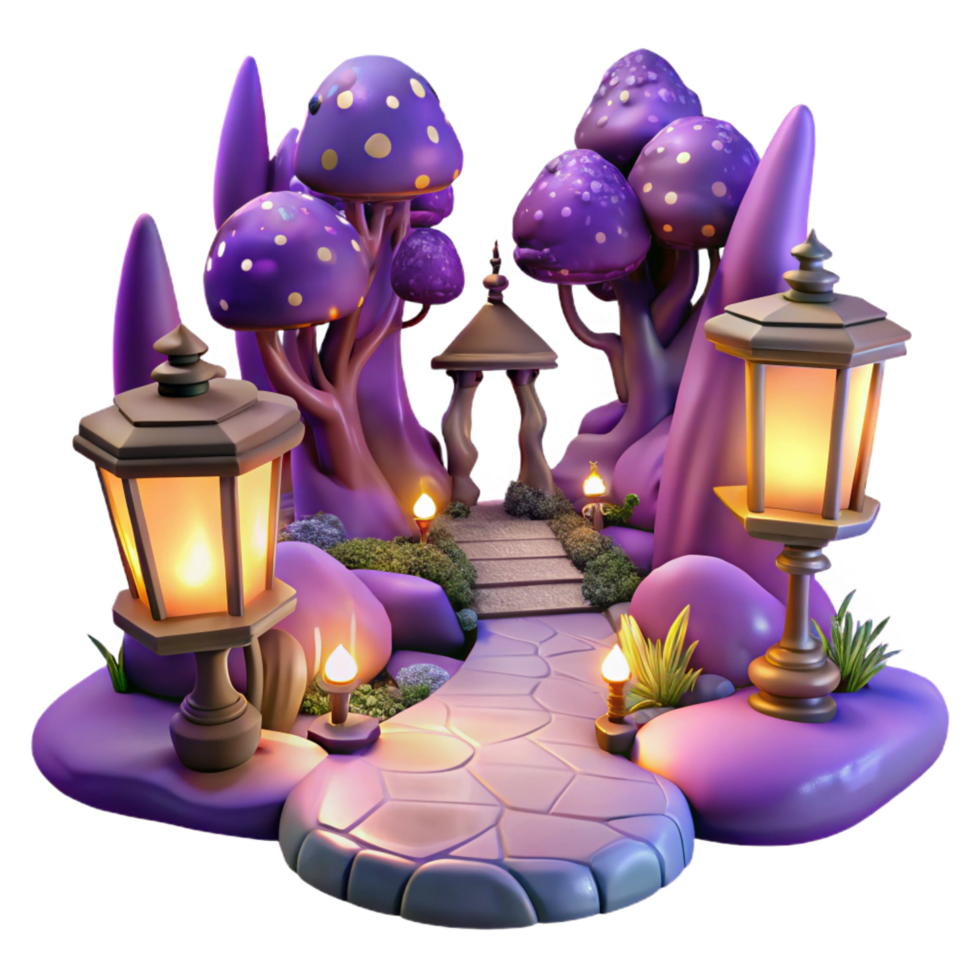 vibrant rustic Enchanted Mushroom Forest 3D Illustration high quality png