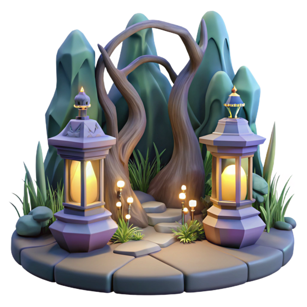 magnificent rustic Enchanted 3D Lantern Path Illustration genuine png