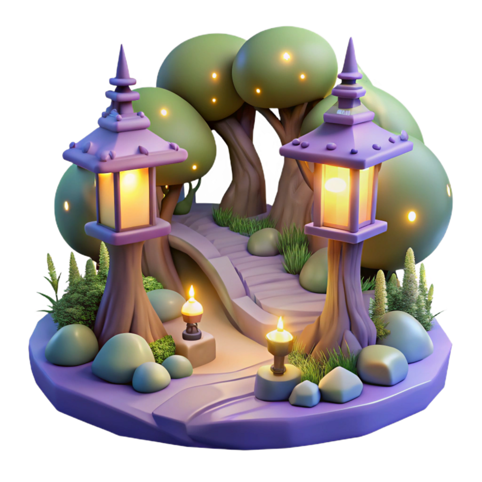 serene artistic Enchanted 3D Garden Path Illustration detailed png