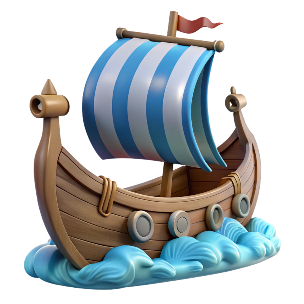 dramatic traditional Cartoon Wooden Sailboat 3D Render high resolution png