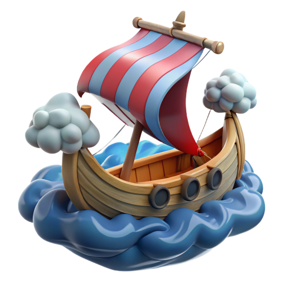 beautiful modern Cartoon Viking Ship 3D Render 4K png